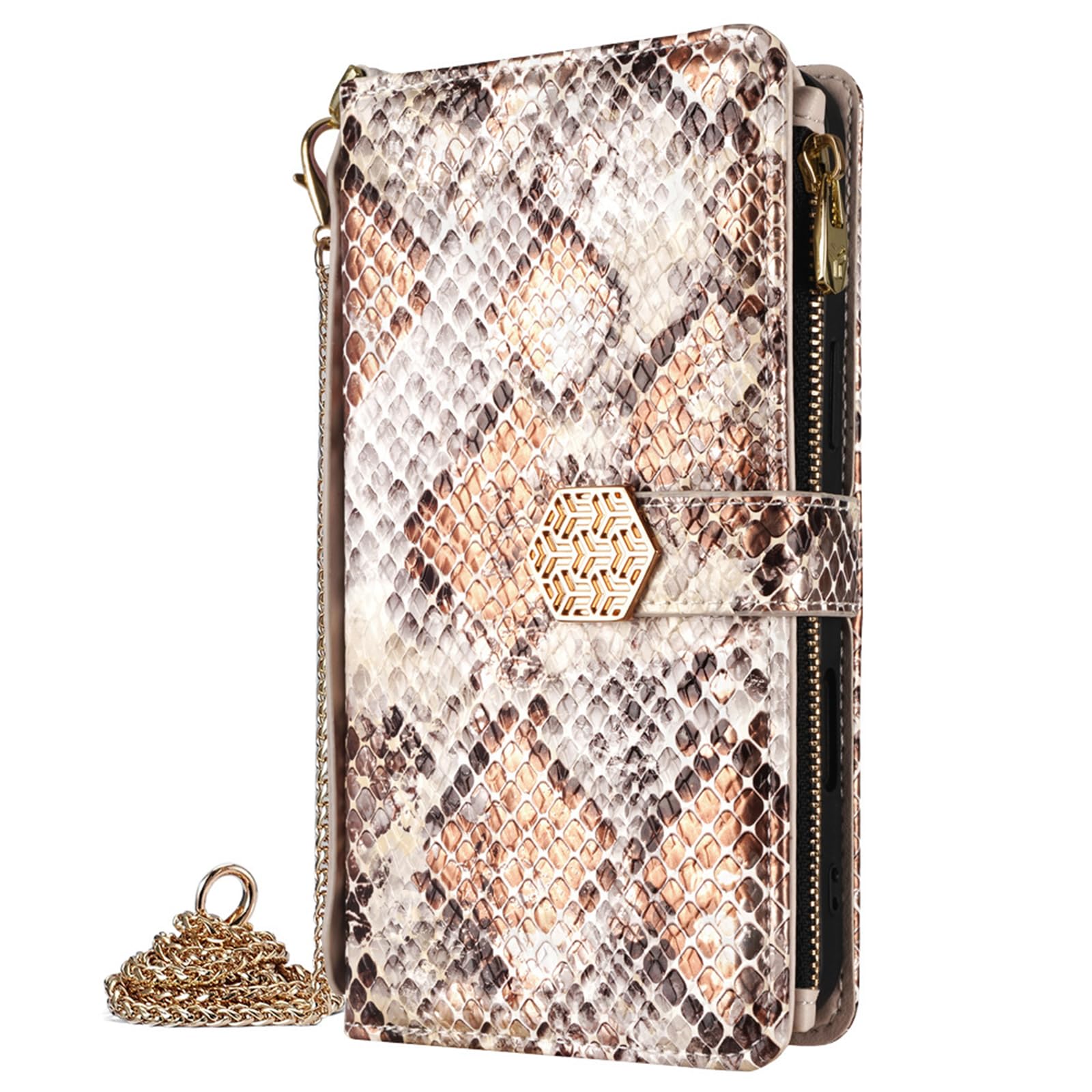 Portmonetka etui do iPhone 16 Pro Max / 16 Pro / 16 Plus/16, luksusowe, modne wzornictwo w wężu, skórzane, z klapką, z dużą przegródką na karty, etui na telefon komórkowy, białe, 16