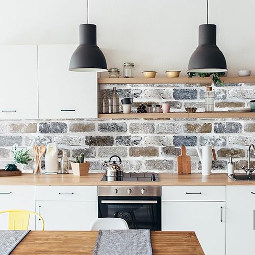 Miniatura 5 de KUKANTST Papel tapiz de ladrillo de piedra para despegar y pegar, autoadhesivo, extraíble, decoración del hogar, papel de contacto impermeable, 17.8