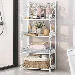 European Style Folding Storage Shelf, 3/4/7 Tier Rustproof Iron Art Tower Rack, Ready-to-Use Multi-Functional Organizer Shelf for Bathroom/Living Room/Kitchen/Bedroom/Bathroom