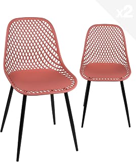 KAYELLES - Juego de 2 sillas de cocina contemporánea, diseño de panal de abeja, asiento de polipropileno suave calado, patas de metal pintado SELI (rojo)
