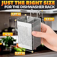 Vista 11 de Cesta para palillos para lavavajillas, 2.75 x 2.75 x 3.93 pulgadas, soporte para utensilios de acero inoxidable, resistente al óxido para cesta