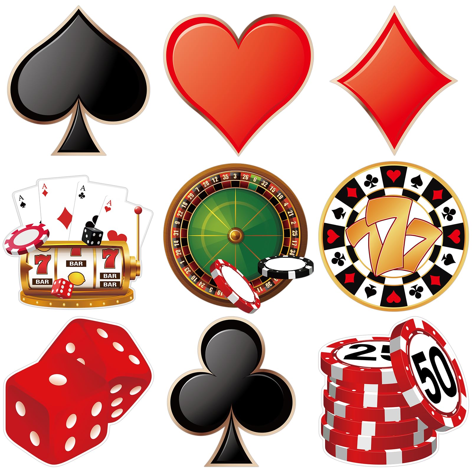 Hooqict 45 Pieces Casino Theme Party Decorations Casino Party Cutouts with Glue for Bulletin Board Las Vegas Poker Night Decorations Birthday Party Supplies