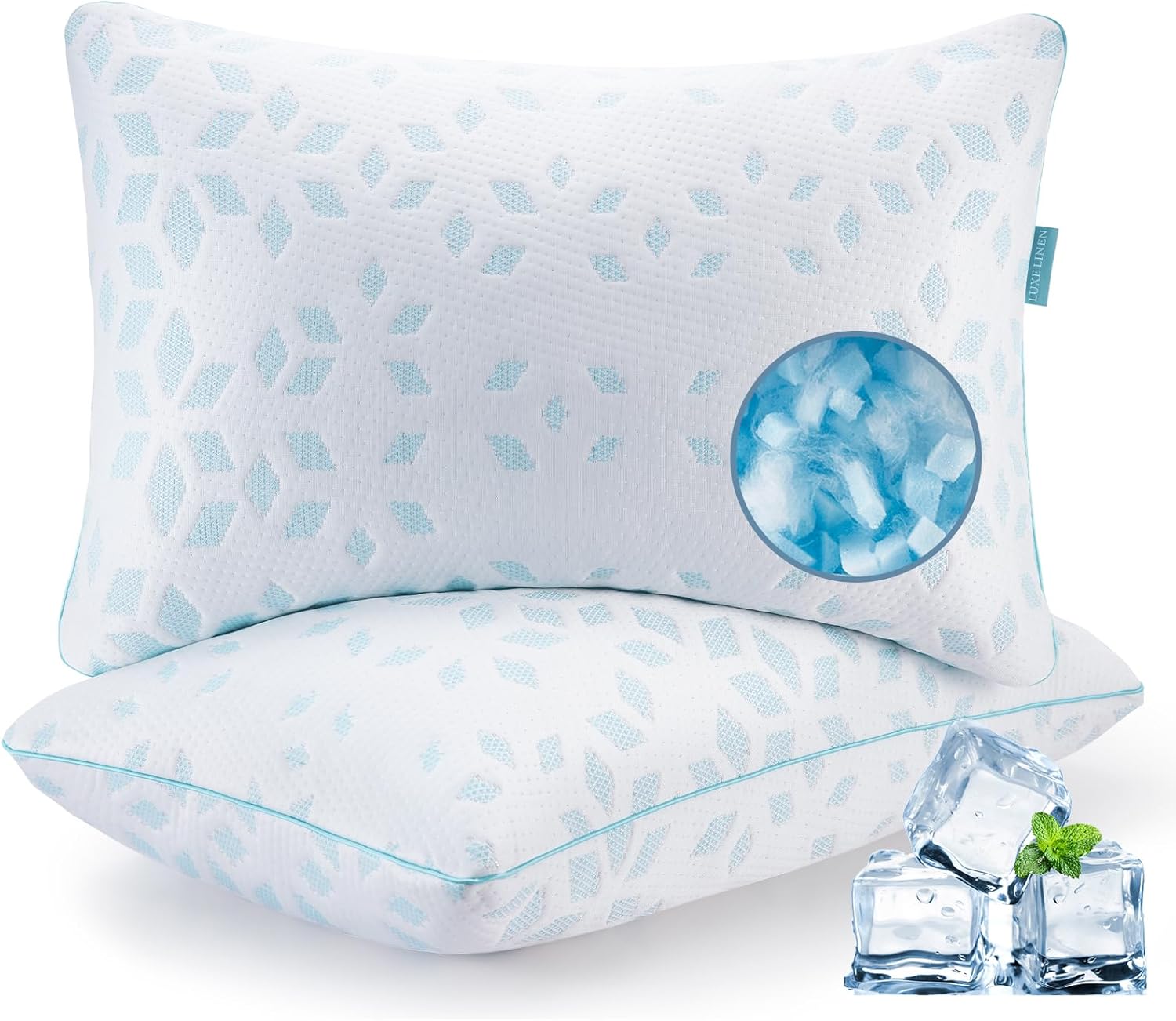 PE Cooling Pillow with Metallic Sliver Set of 2, Queen Bed Pillow for Sleeping 20"*30", Adjustable Shredded Memory Foam Pillow for Side, Back & Stomach Sleepers Queen (Pack of 2)