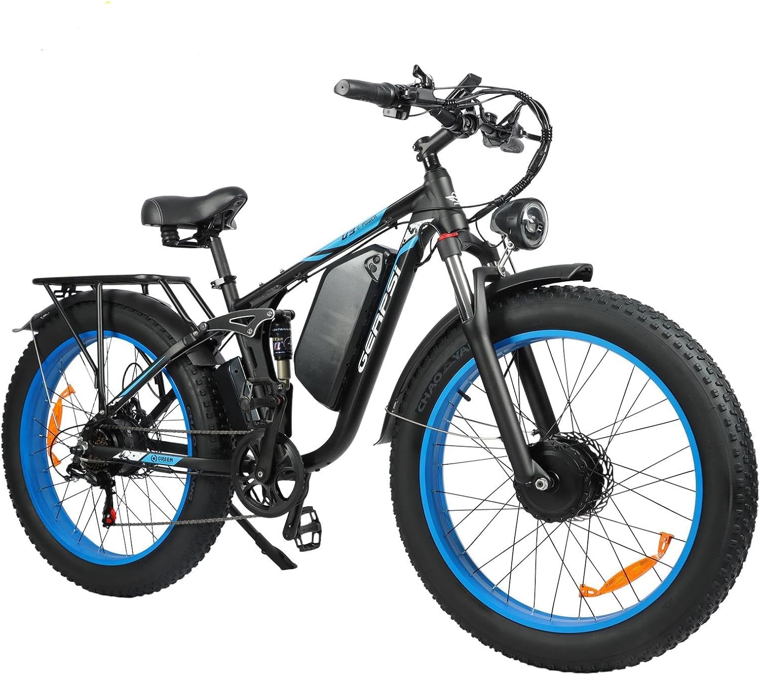 Electric Bike for Adults Peak 3000W Peak Ebike 43MPH 100Miles 26" ×4.0 Fat Tire Electric Bicycle 60V30AH Battery Full Suspension 4 Piston Hydraulic Disc Brakes ShiMN 7 Speed UL 2849 Certified