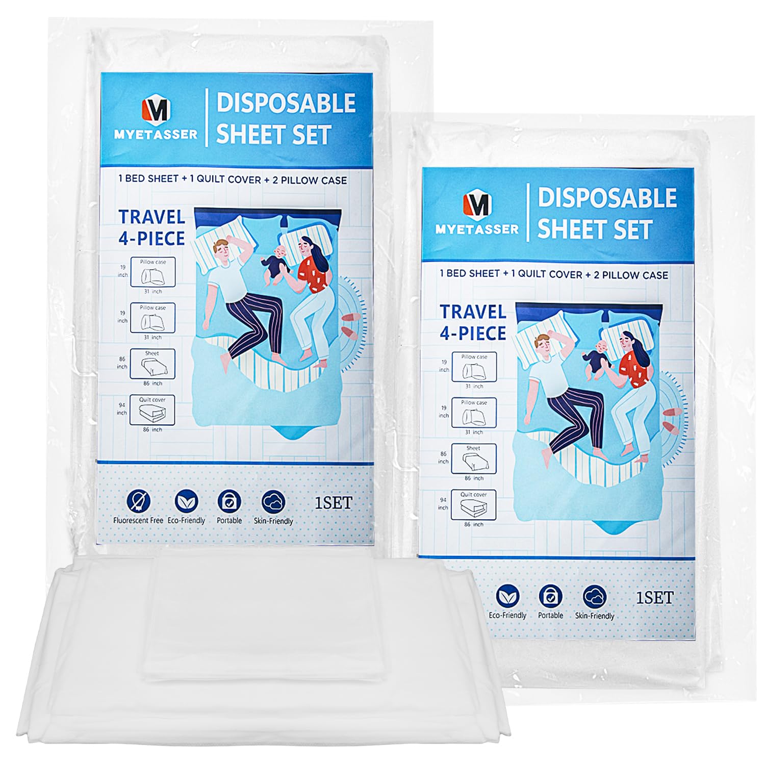 使い捨てシーツ、旅行用使い捨てシーツセット、ホテル用キングサイズ旅行用寝具セット、シーツキルトカバーと枕カバー2枚付き、ホテル/旅行/自宅訪問者用/マッサージ、低刺激性プレミアム不織布