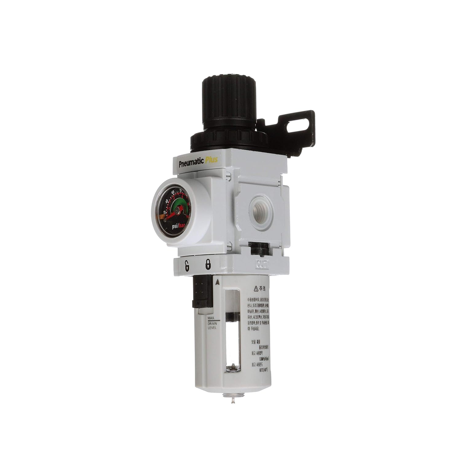 PneumaticPlus PPP2-N02BG Miniature Air Filter Regulator Piggyback Combo 1/4" NPT - 5 Micron, Poly Bowl, Manual Drain, Embedded Gauge