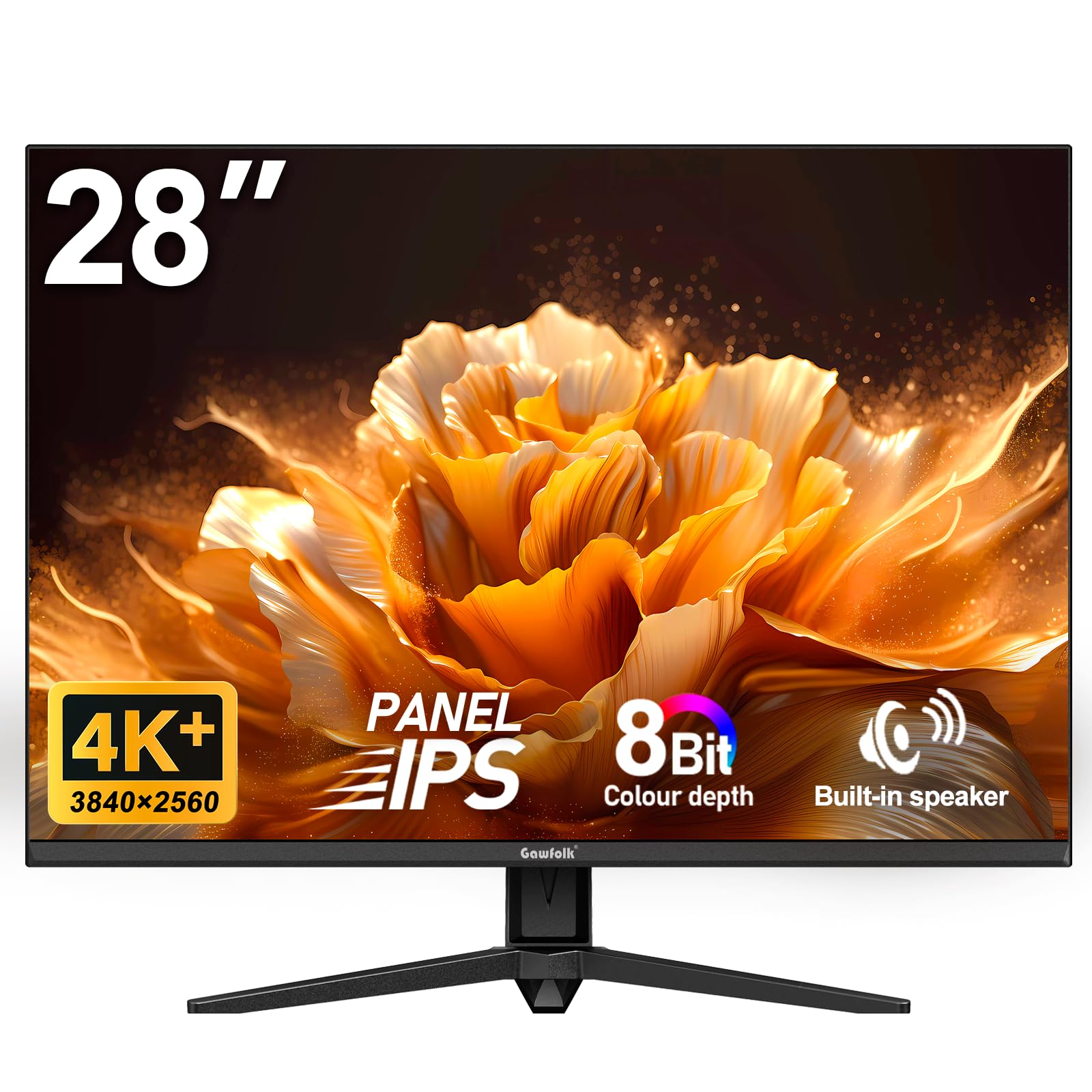Gawfolk Gaming Monitor 28.5 Zoll 4K 60Hz, IPS PC Bildschirm mit Lautsprecher 3840 x 2560P, Computerbildschirm mit FreeSync, HDMI, DisplayPort, 178° Weiter Betrachtungswinkel, unterstützt VESA 75*75MM