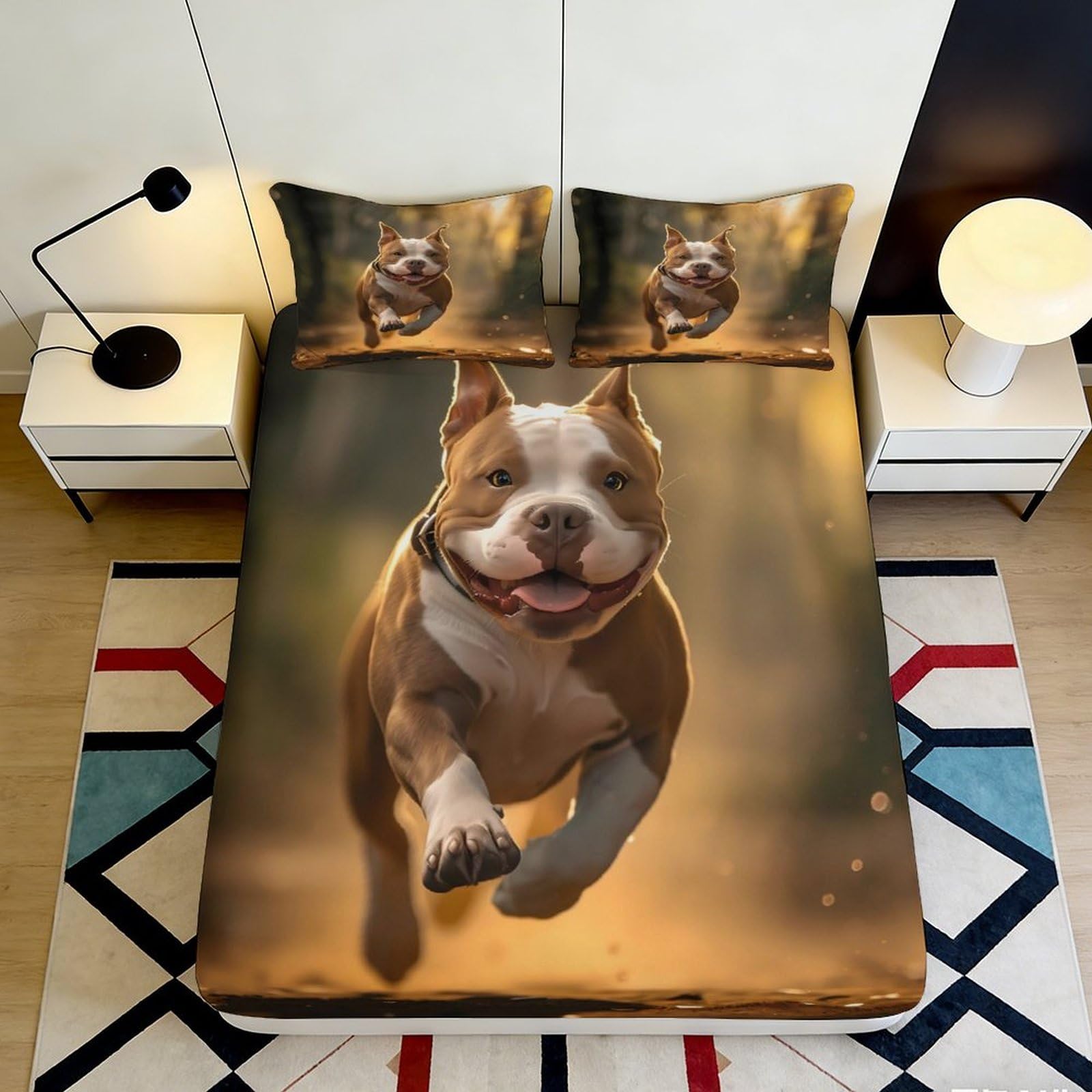 3D Printed Running Bulldog Fitted Sheet Microfiber Soft Durable Brown Dog Bed Sheet Mattress Cover for Bedroom Dormitory Guest Room Protection 120x200x25cm