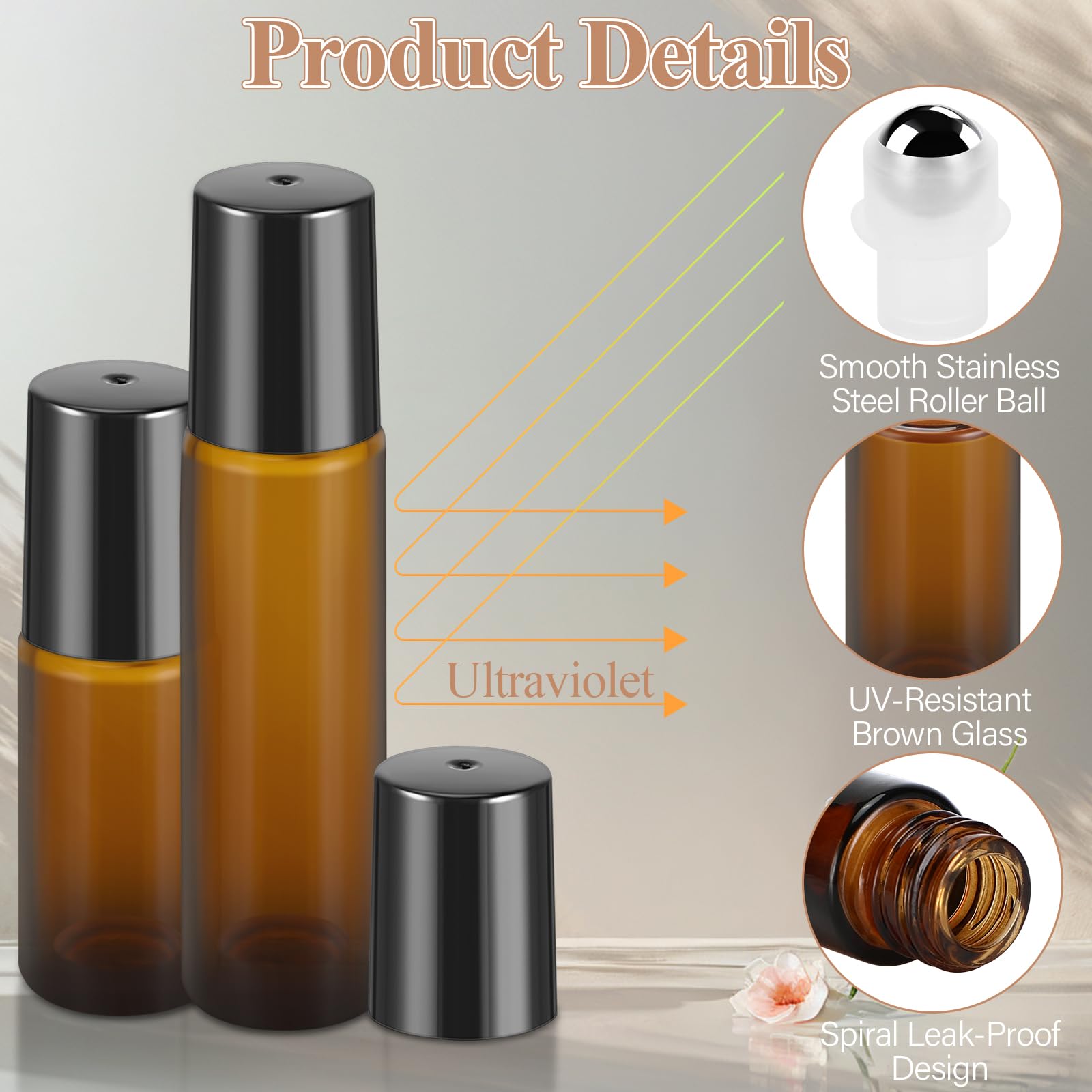 Roll on para Aceites Esenciales, 16 Pcs Botellas de Cristal Rellenable para Perfume 5ml/10ml con Bolas de Acero Inoxidable, Botella de Spray para Mezclas de Aromaterapia Masajes Viajar