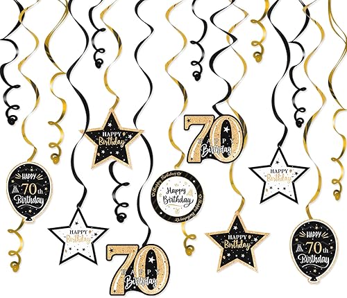 Miniatura 34 de Serpentinas de remolinos de cumpleaños feliz de 16 años con purpurina azul y plateada - Kit de 15 piezas de remolinos colgantes para el kit