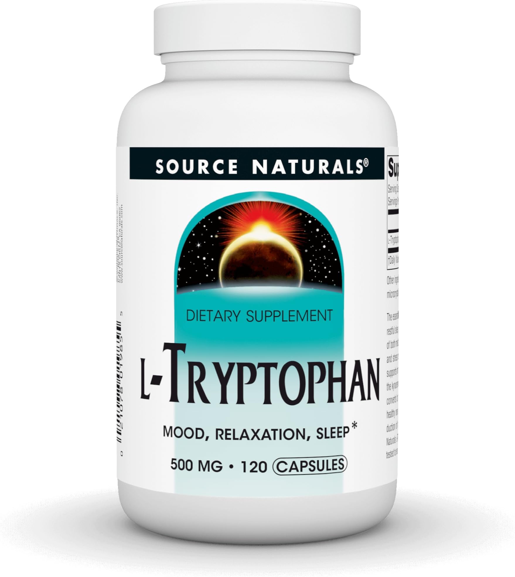 Source Naturals L-Tryptophan, for Mood, Relaxation, and Sleep*, 500mg - 120 Capsules