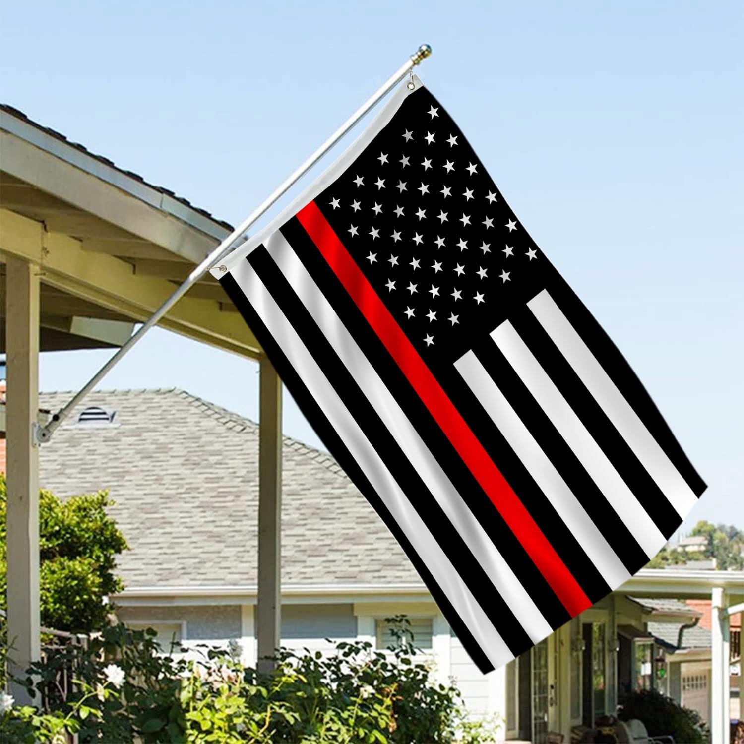AJJSUE 5x8 Firefighter American Flag Embroidered Outdoor Heavy Duty 210D Thin Red Stripe Flag with 2 Metal Grommets