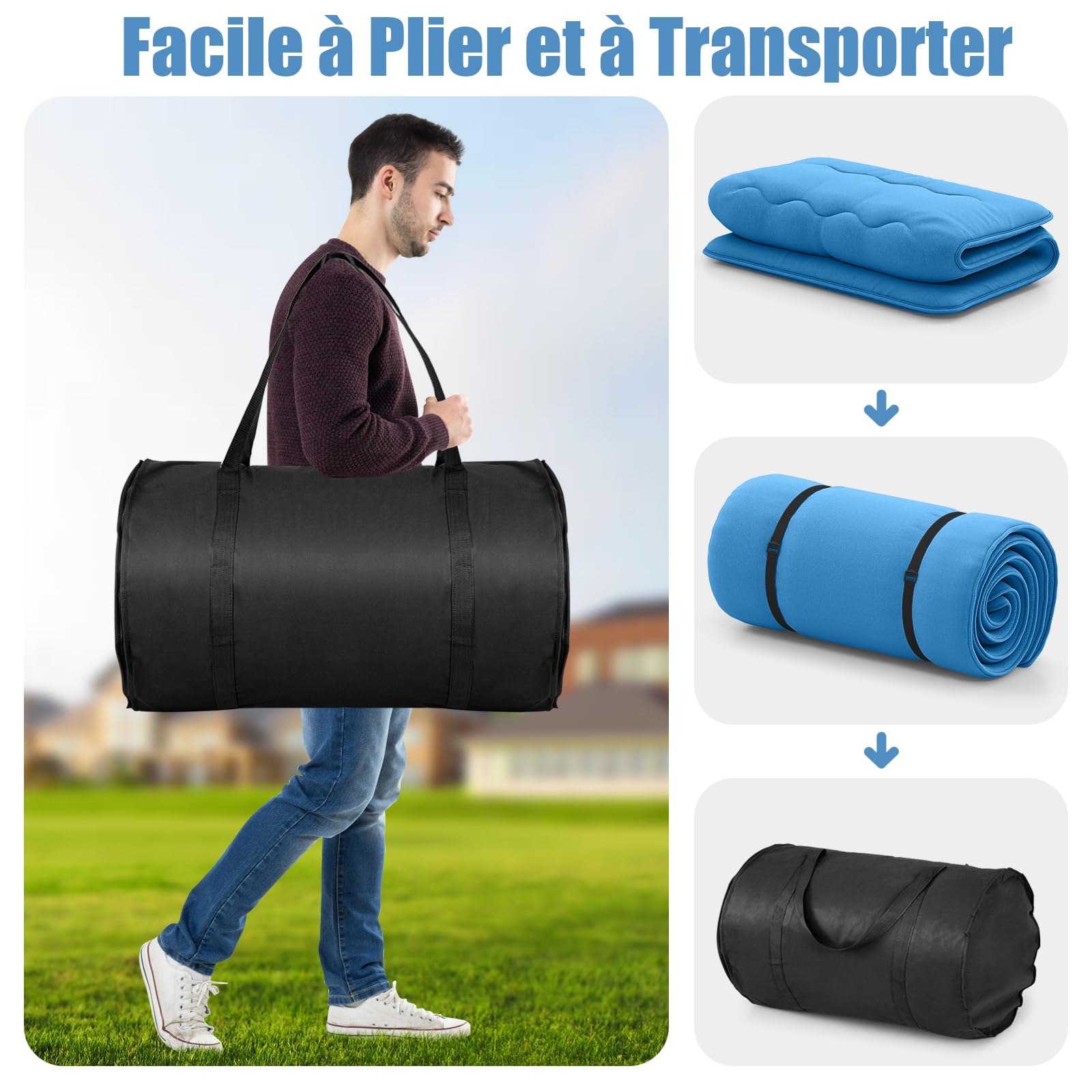 GOPLUS - Colchón Futón japonés para 1/2 personas, cama plegable y portátil con bolsa de transporte para camping, viajes en coche, 90/140 x 200 cm (azul, 90 x 200 cm), IV21720FR