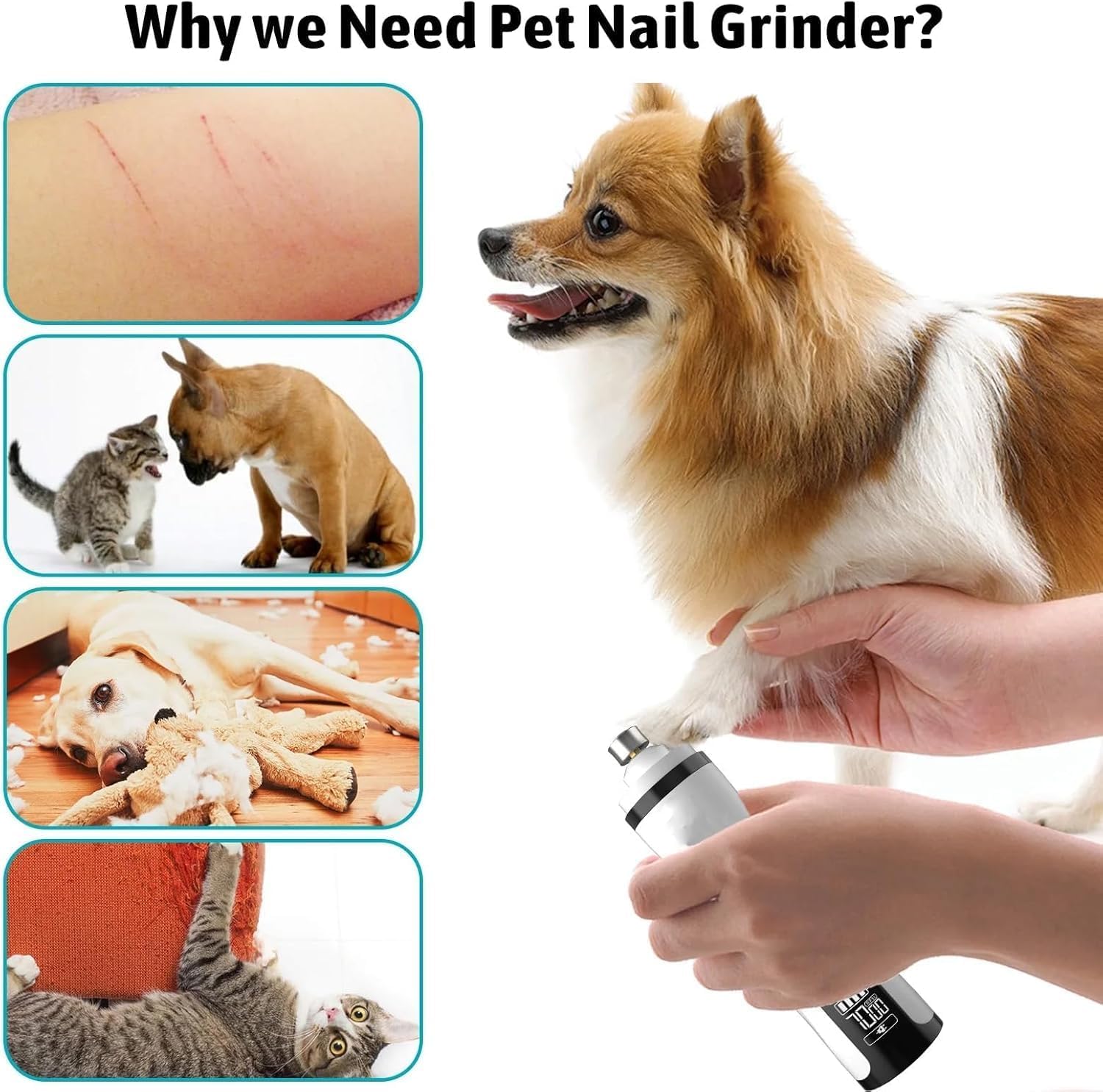 Upgrade Heusom Silent Pro Groom Nail Grinder Cordless with LED Light & 3 Speeds for Dogs and Cats, Silent Groom Pro Nail Grinder, Rechargeable Dog Nail Trimmer for Thick Nails (1 Pc+2 Heads) — view 4