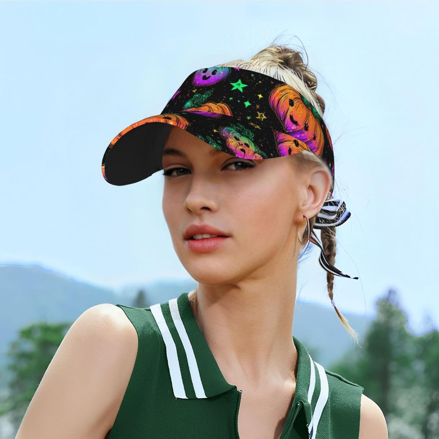 Halloween Eyes Sun Visor Hat for Women Men, Holiday Wide Brim Visor Cap for Running Golf Tennis Outdoor Sports - Image 5