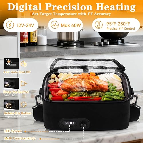 Miniatura 9 de Aotto Calentador de alimentos portátil para el automóvil, 12 V, 24 V, 2 en 1, mini lonchera eléctrica personal para cocinar y recalentar comidas en