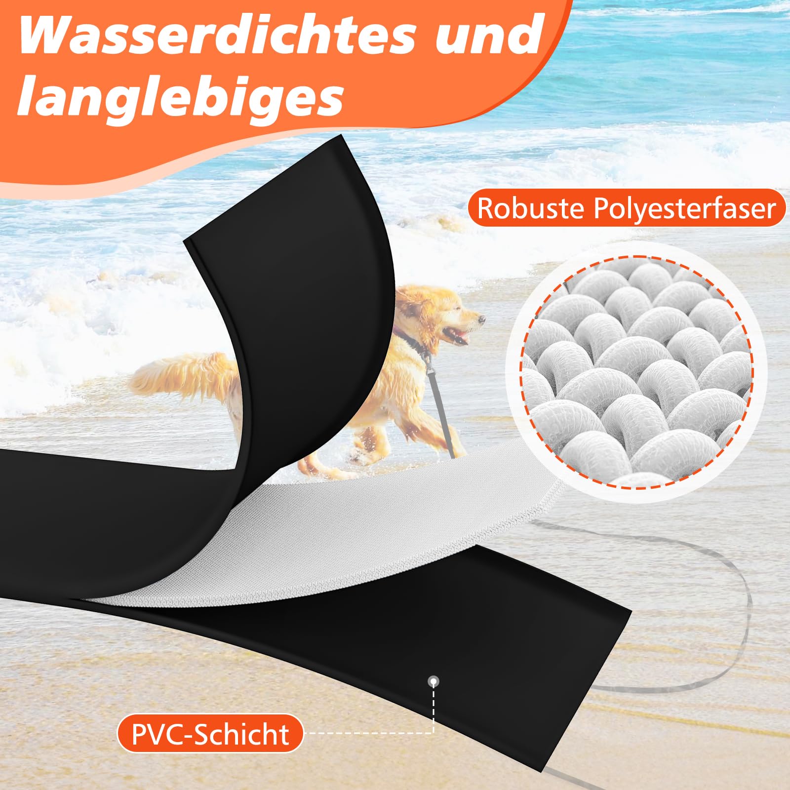 XXBEN Guinzaglio impermeabile, 20m, gommato moschettone, corsa medium, resistente, cinturino polso