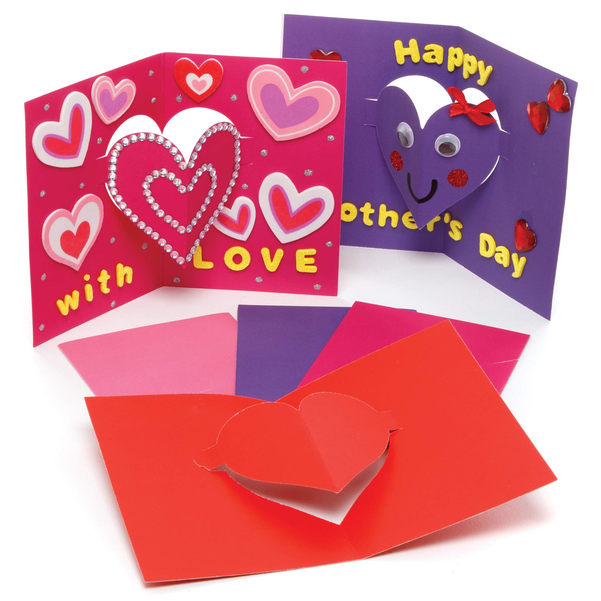 Baker Ross AX693 Heart Cards - Pack of 10, 14.5cm x 10.5cm, Card Blanks, Envelope Included, Card Making