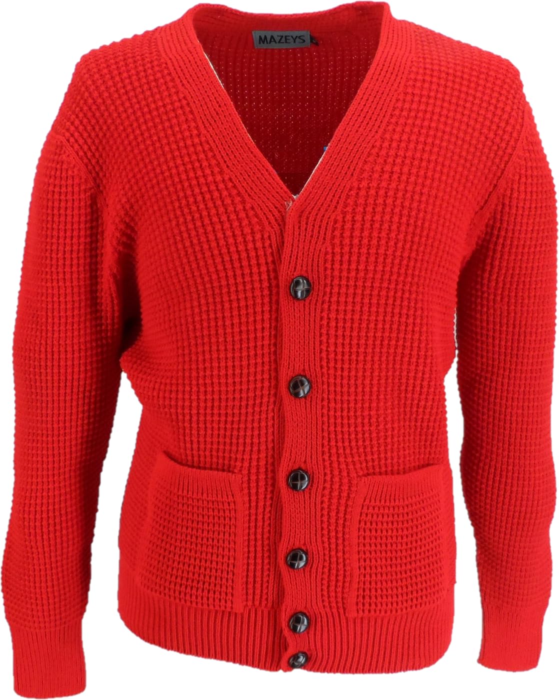 Mazeys Men's Red Skinhead Mod Waffle Knit Cardigan… (Uk, Alpha, Xxl, Regular, Regular, )
