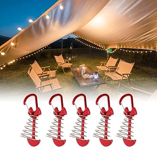 kemengsuer 5pcs Deck Anchor Pegs, Bone Shaped Aluminium Alloy Tent Stakes with Spring Buckle, Windproof Tent Rope Tightener, Portable Camping Fixed Buckle Rope Anchor for Outdoor