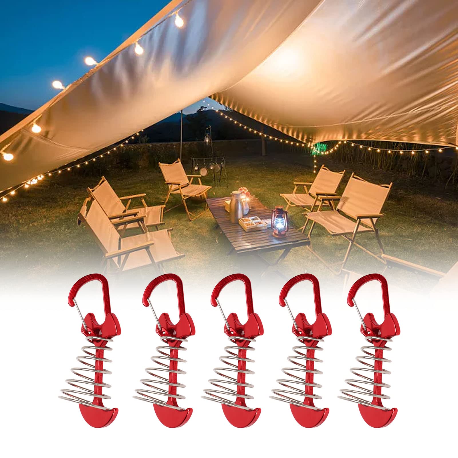 Zeltdeck Anker Federhaken , Edelstahl Aluminiumlegierung Fischgräten Deck Anker Heringe 5 STÜCKE Rot für Camping Sport & Freizeit