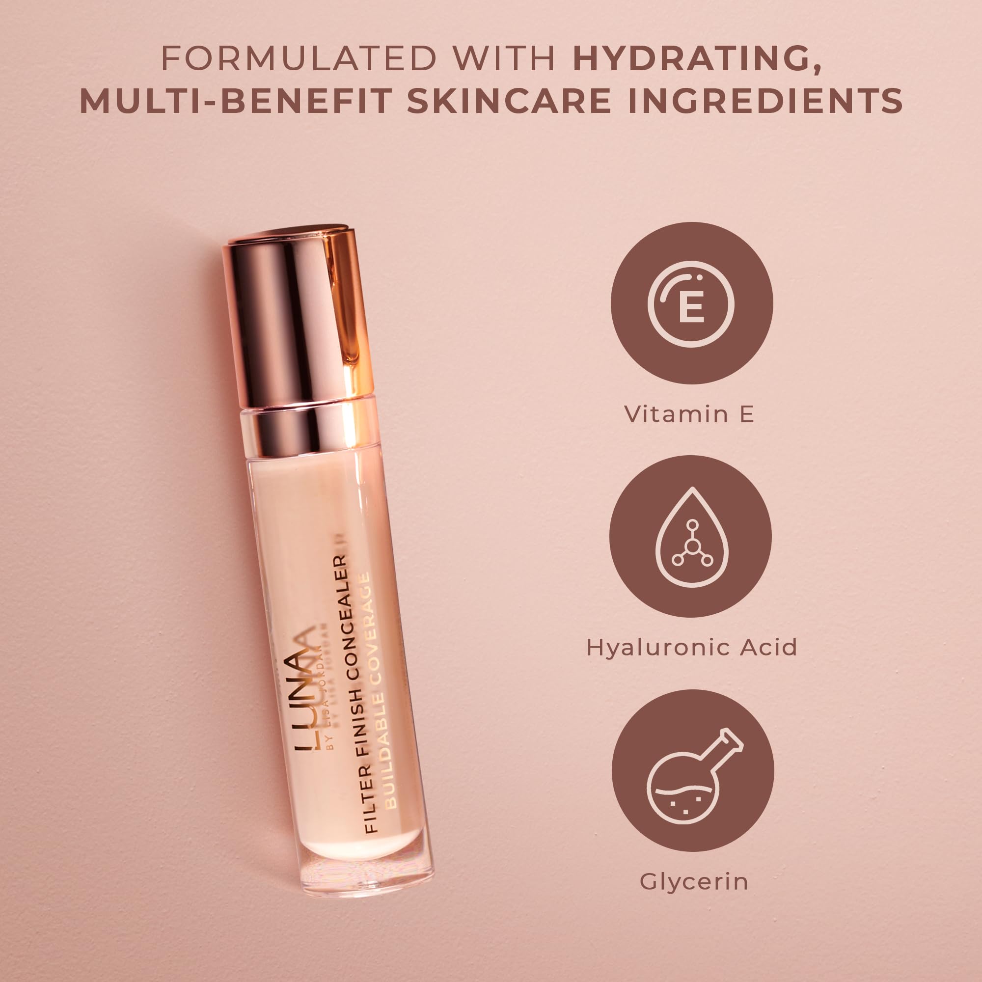 LUNA Filter Finish Concealer in LIGHT Shade, Hydrating Cream Concealer Contains Vitamin E, Hyaluronnic Acid and Glycerin - Image 4