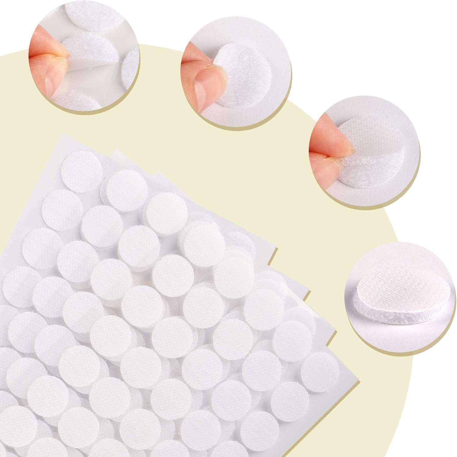 WXBOOM Self Adhesive Dots 400pcs 0.79" Hook & Loop Tapes 20mm Diameter Sticky Back Coins White for Home School Classroom Office (200 Pairs)