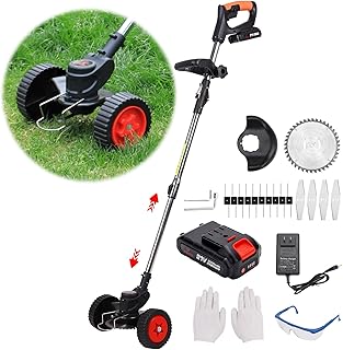 Weed Wacker,Electric Weed Eater,3-in-1 Cordless Weed Eater,Wheeled Lawn Edger,Telescopic and Folding Handle Weed Wacker Battery Powered,90° Head Adjustable Edger Lawn Tool for Yard,Garden (Black)