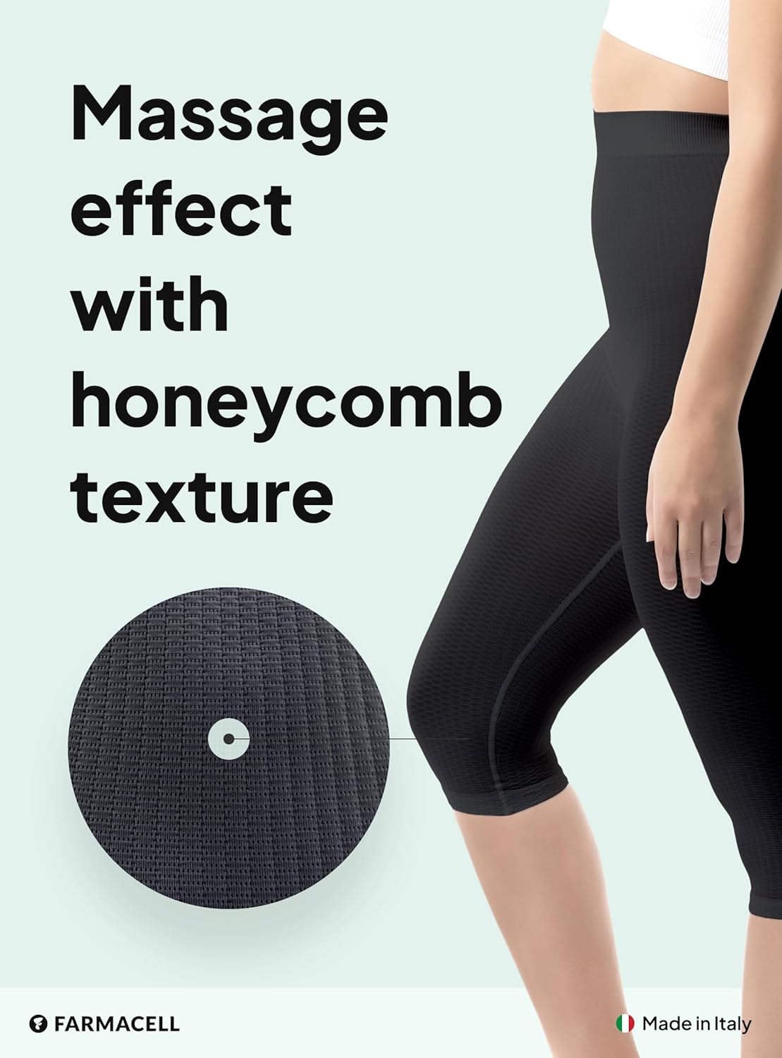 Farmacell Capri Leggings for Women, Anti-Cellulite Massage High Waisted 3/4 Leggings, Made in Italy, 123