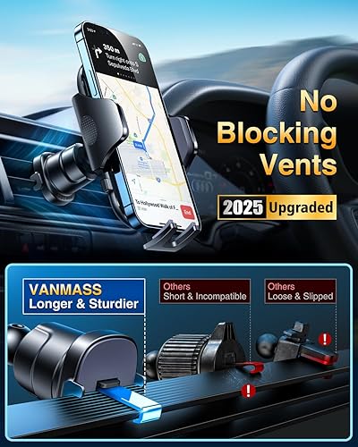 Vista 29 de VANMASS Soporte de teléfono de automóvil de grado militar verdadero [mejor succión y clip] Soporte de teléfono celular para salpicadero, parabrisas