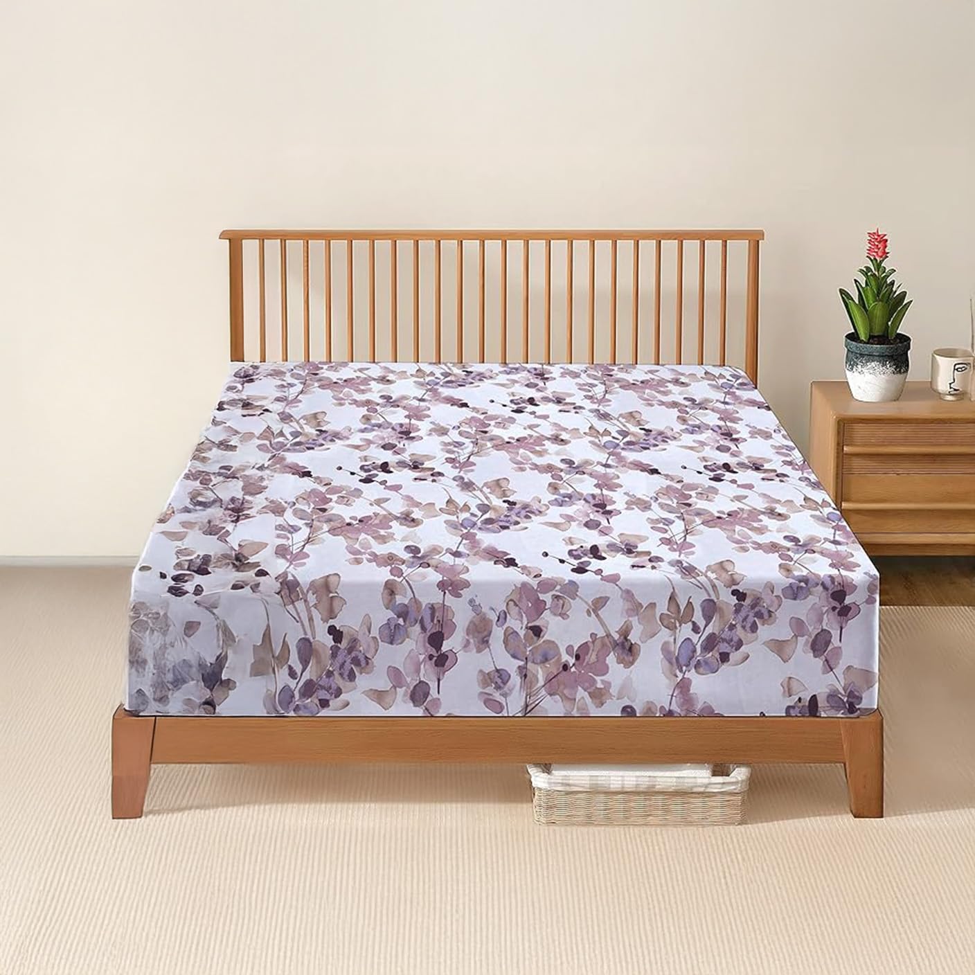 DANYDude 100% Egyptian Cotton Floral Printed Single Fitted Sheet 400 Thread Count Fitted Sheets Single Soft & Machine Washable 30cm/12” Extra Deep Fitted Bed Sheets Room Decor
