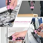 JENABOM Tournevis électrique rose sans fil, 3.6V Tournevis rechargeable, 5N.m Max Torque, 4-Gear Torque, LED Lumière, 105PCS,Ensemble d'alimentation électrique portable, pour les femmes à domicile DIY