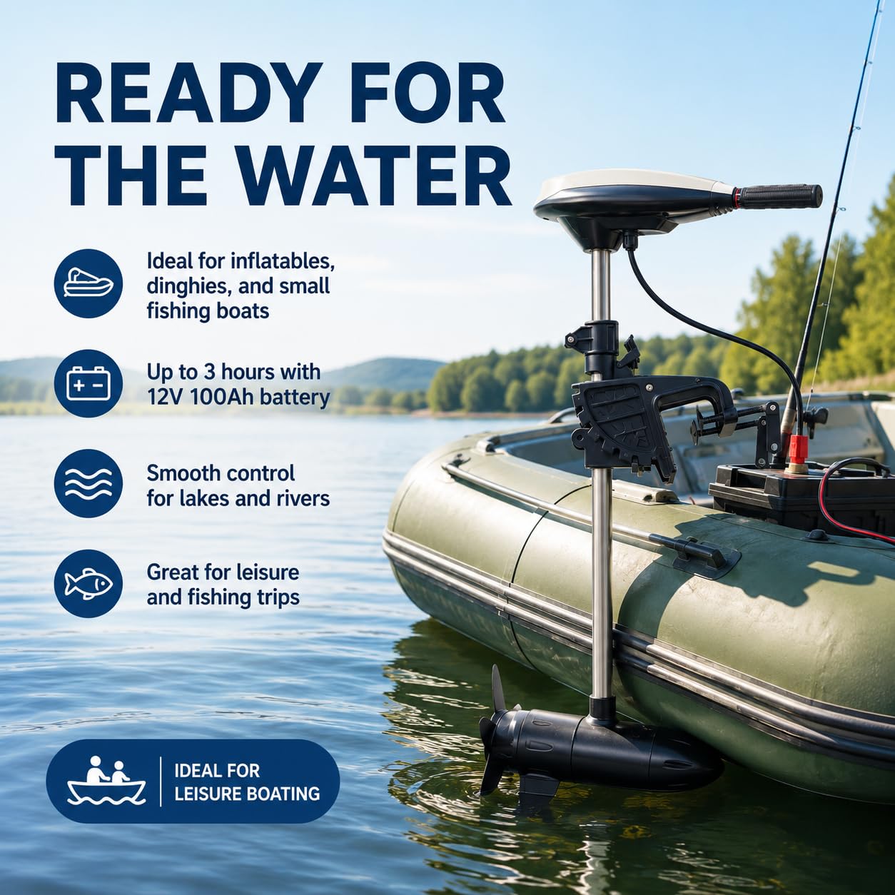 Motor eléctrico para barco de 12 V, 552 W, 19,84 libras, 1300 rpm, con mango retráctil, motor eléctrico para botes hinchables, fueraborda eléctrica, para barcos, kayaks, canoas, botes