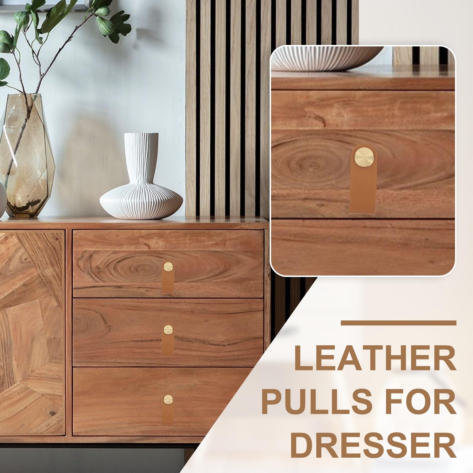 PATIKIL Leather Drawer Pulls, 4 Pack Leather Handle Center Cabinet Dresser  Knobs with Screws for Dresser Cupboard Closet Doors, Light Brown -  Amazon.com