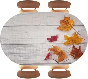 Wood Texture Background White Fitted Oval Tablecloth Elastic Edge Waterproof Splash Proof Outdoor Table Cover for Dining Wedding Party Picnic, Fits 42"x60" Oval Tables, Style66