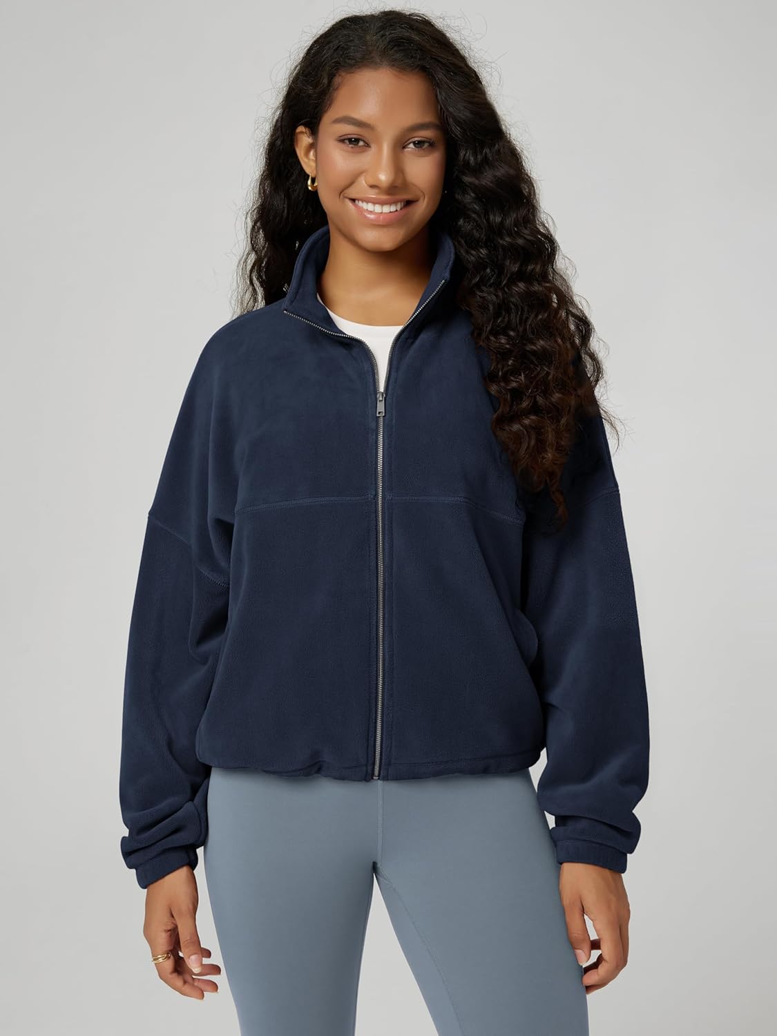 ODODOS Women's Polar Fleece Full-Zip Cinchable Jacket – Soft Warm Winter Layering Long Sleeve Outerwear with Pockets - Image 3