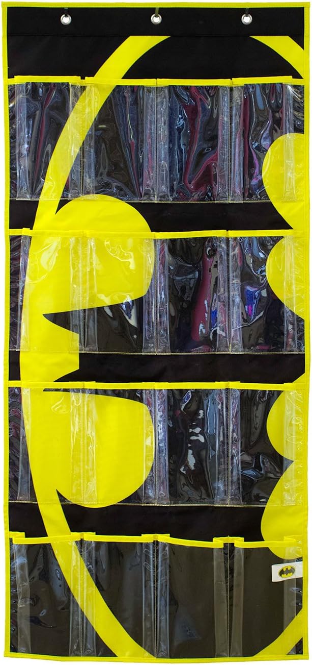 Everything Mary DC Comics Batman Shoe Organizer | 16-Pocket Hanging Shoe Organizer for Closet and Bedroom Storage | DC Comics Over The Door Shoe Organizer for Children, Kids Toys