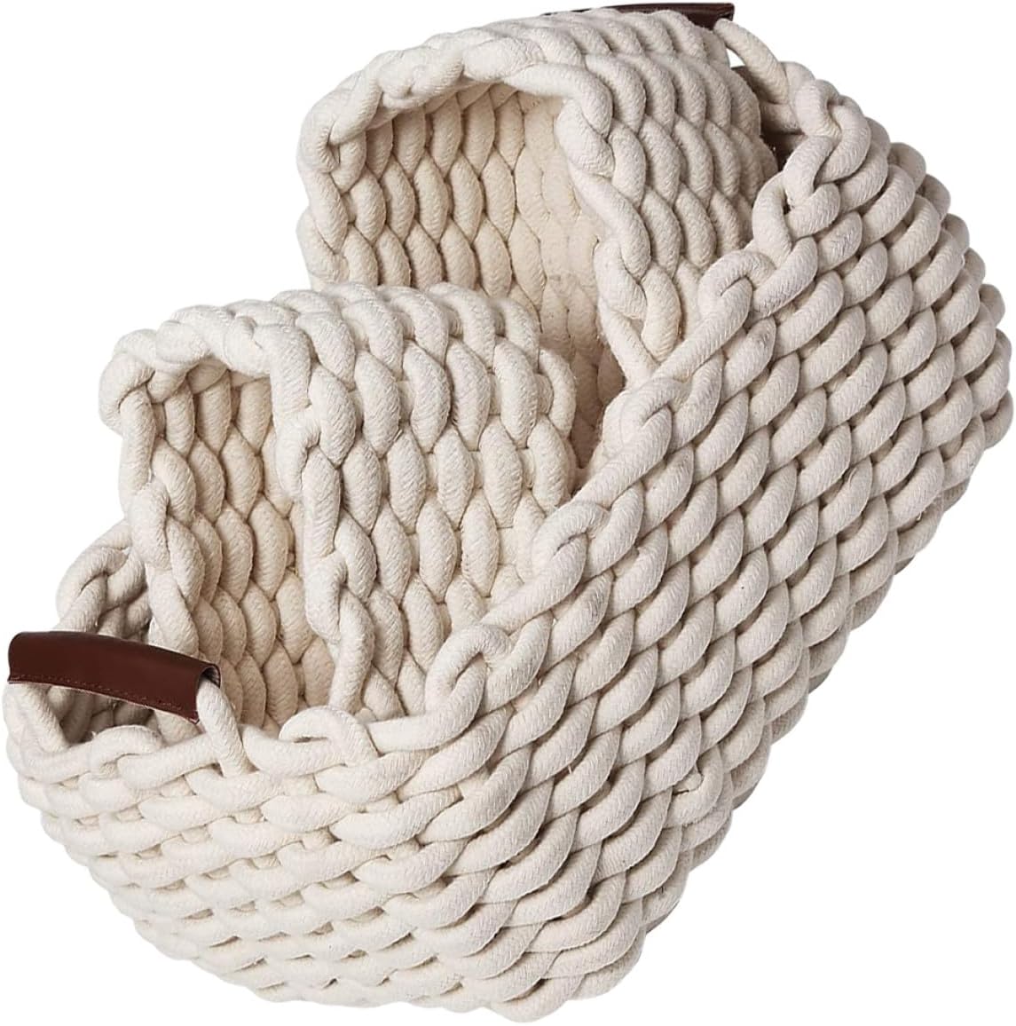 Healifty Cotton Rope Storage Baskets Set of 3, Woven Cloth Organizer with Handles, White Storage Bins for Home, and Household Items Organization