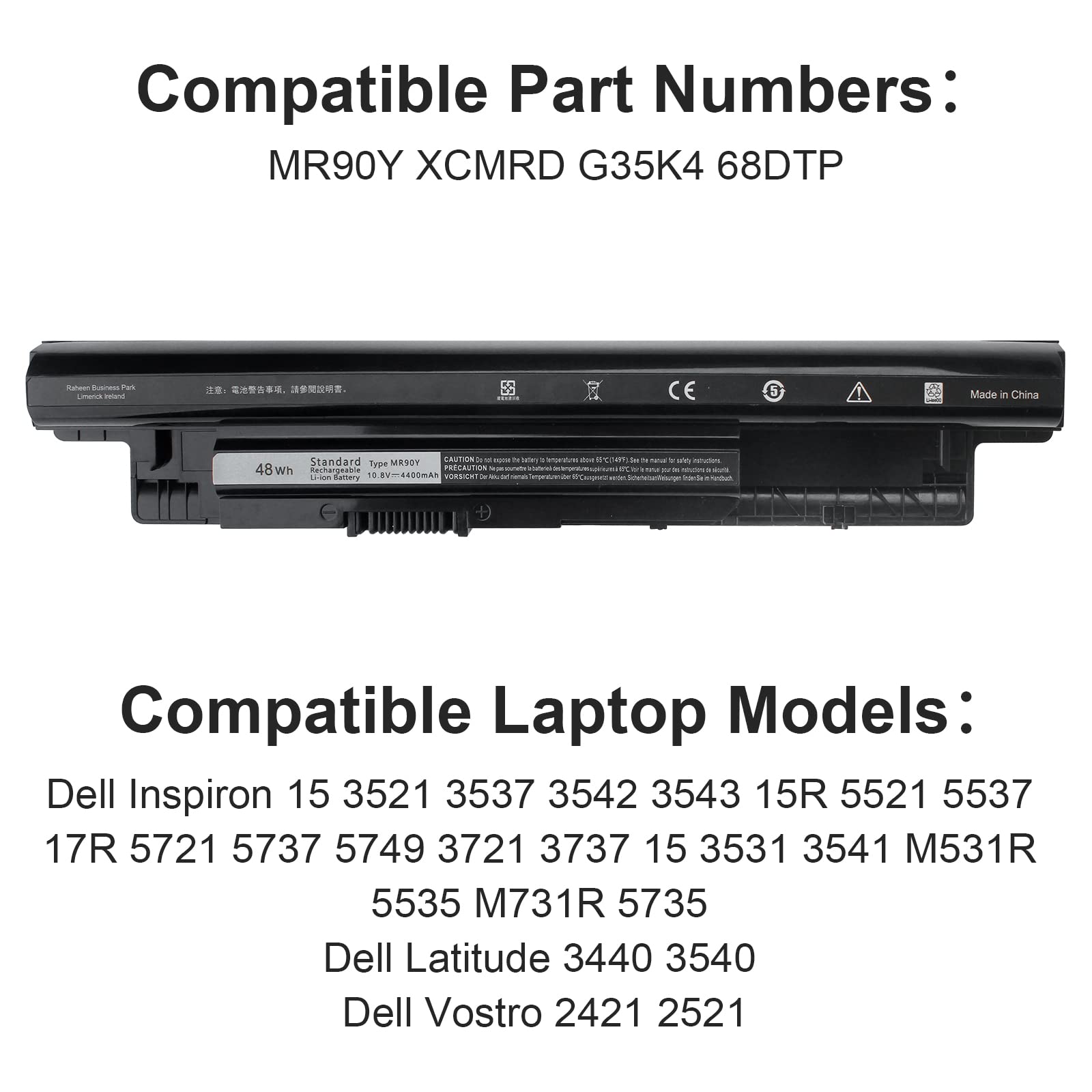 Batterie Pour Ordinateur Portable Dell Inspiron 3521, 3721, Latitude 3540 Etc. - Modèle XCMRD MR90Y - 40Wh / 2700mAh - 4 Cellules Li-Ion - 4
