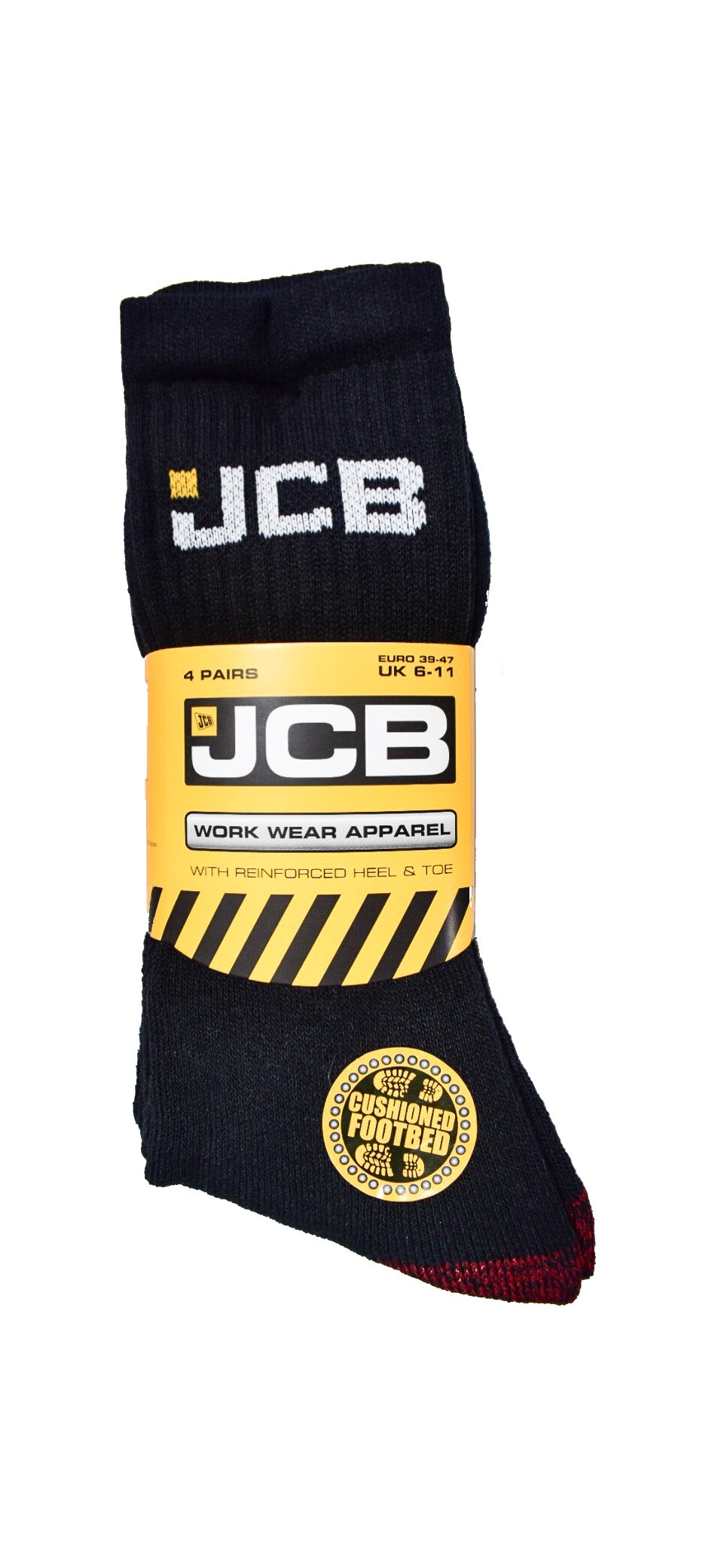 JCB Lot de 12 paires de chaussettes de sécurité renforcées Noir Taille 39-45