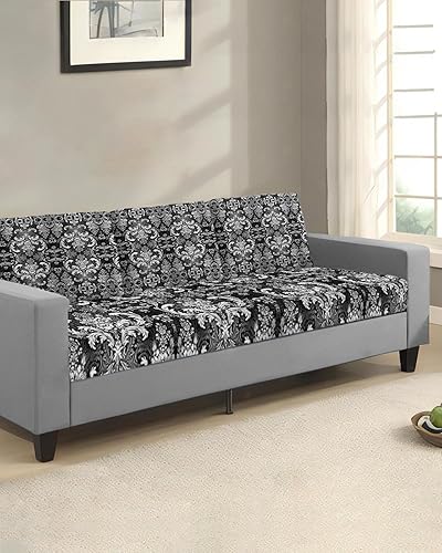 Miniatura 2 de Fundas de cojín para sofá, con textura degradada, diseño floral abstracto retro europeo, color negro y blanco, fundas elásticas para sofá, fundas