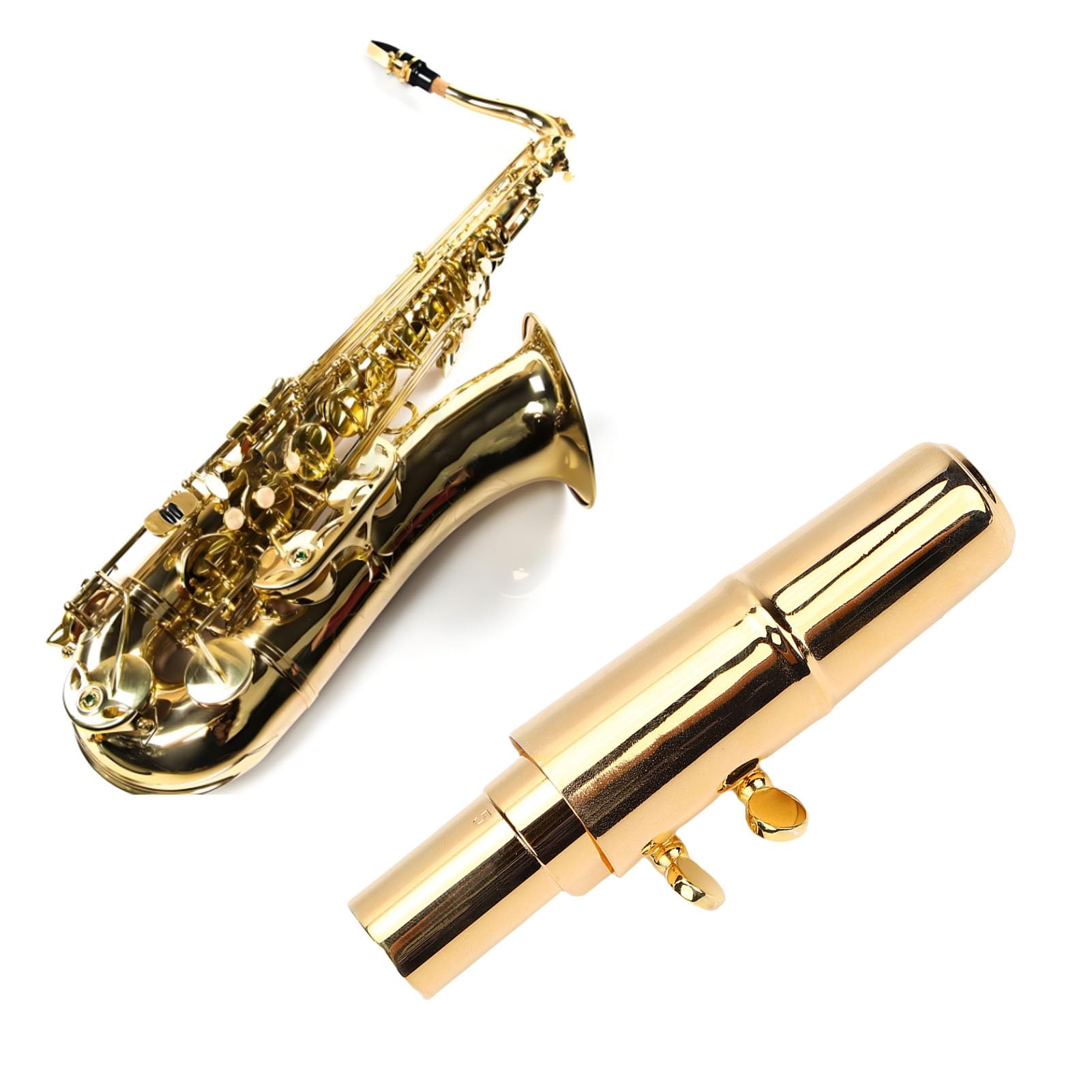 Bocchino Sassofono Tenore, Bocchino di Sax BB di Ottone Professionale con Tappo per Jazz e Classico - Apertura #5 per Principianti e Giocatori Avanzati