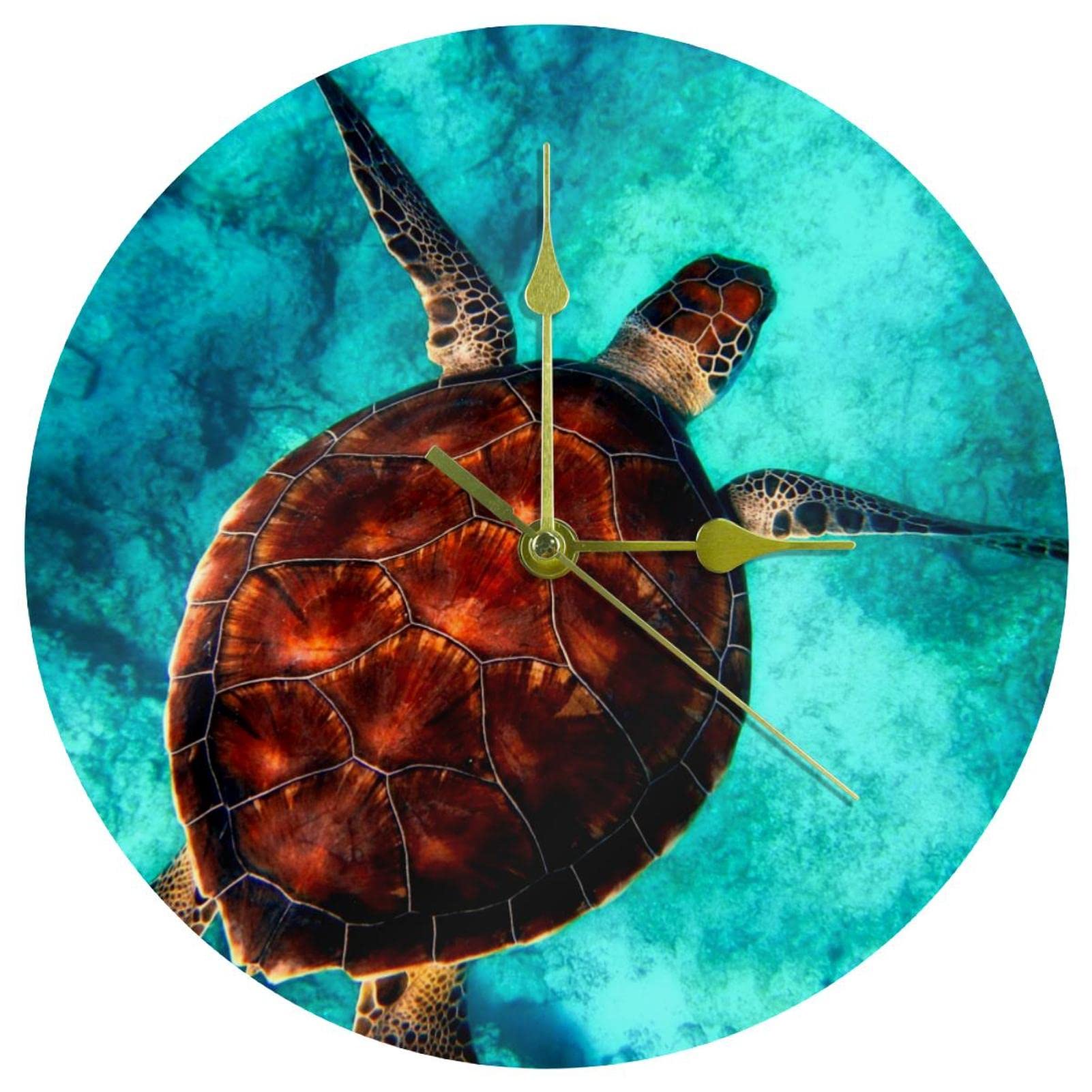 Horloge murale en acrylique tortue de mer de 24 cm ronde et silencieuse