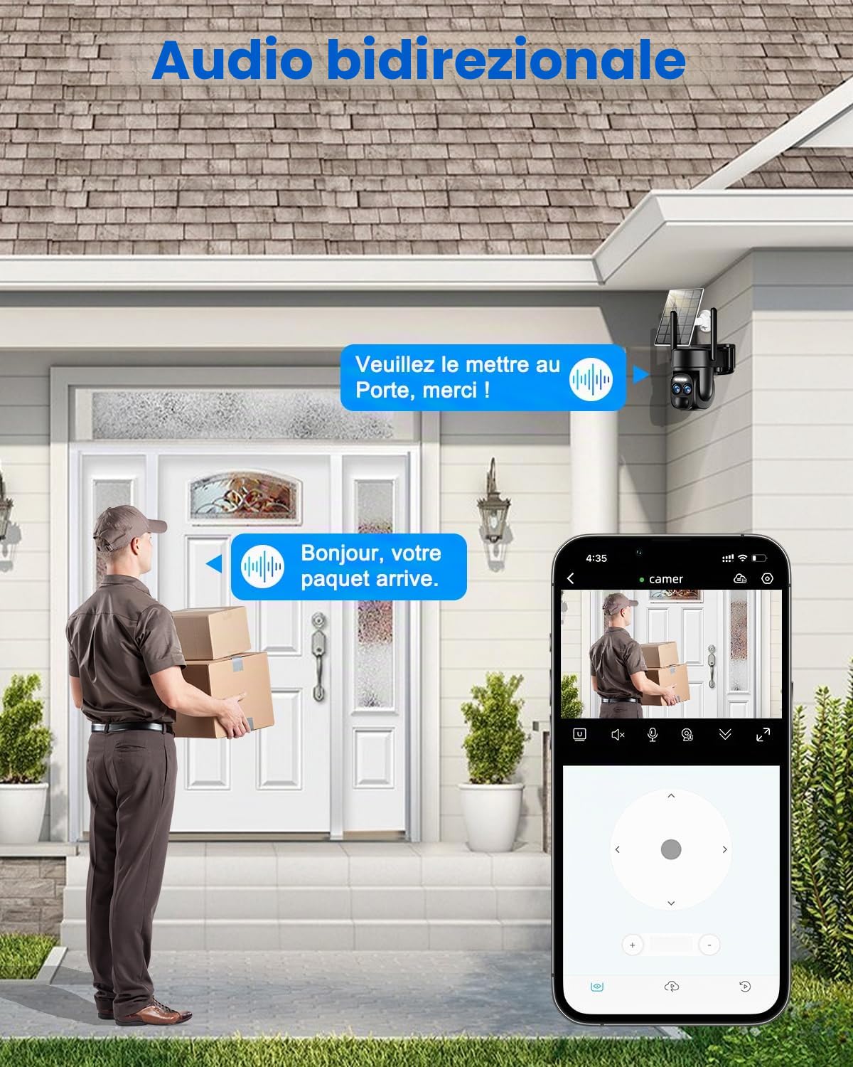 Abiso 4K - Telecamera di sorveglianza WiFi esterna senza fili, batteria a pannello solare, 360° PTZ, camera esterna/interna, 2,4 G/5 GHz, doppia lente, visione notturna, colore: audio bidirezionale