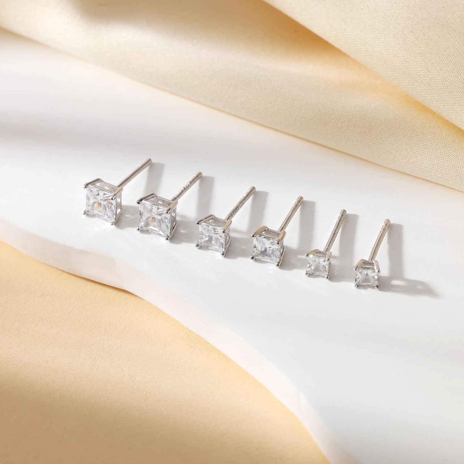 3 Pairs of 14K Gold-Plated Square Cubic Zirconia Stud Earrings, 3mm / 4mm / 5mm Size, S925 Silver Ear Needle, Low Allergenic, Suitable for Both Men and Women - Image 5