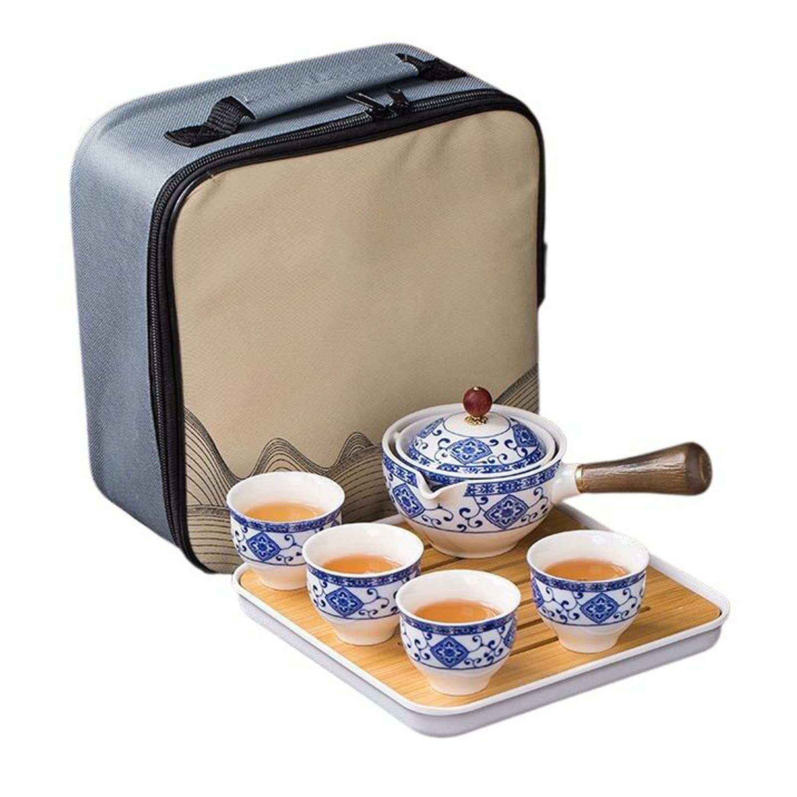 GTHTUHFD Portable Teapot Travel Tea Set, Porcelain Japanese Kung Fu Tea Set, Chinese Gongfu Tea Set, Teapot, Teacups And Tray-E-Whole Set,D-whole set