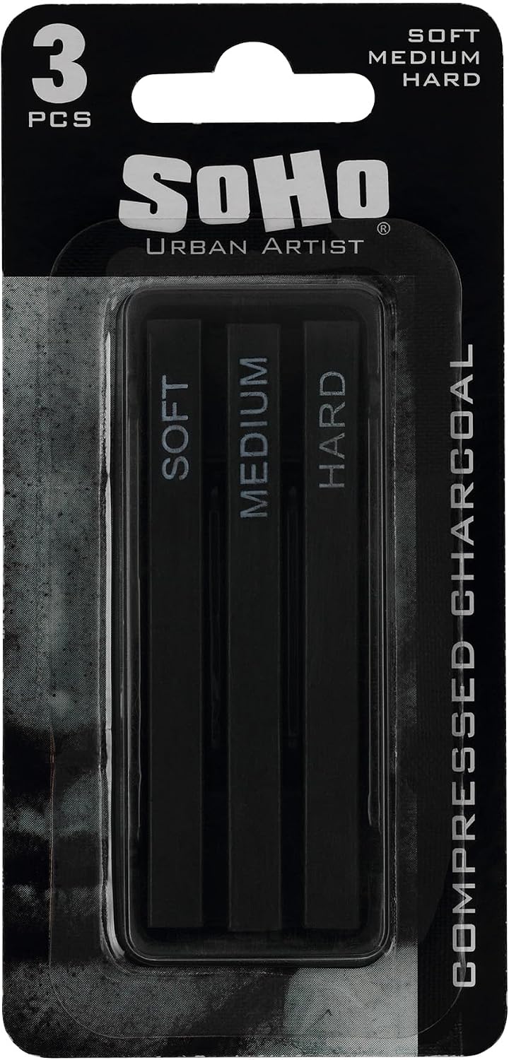 Soho Urban Artist Compressed Charcoal - Drawing Charcoal for Artists, Students, Blending, Live Figure Drawing, & More! - [Black - 6 Pack]