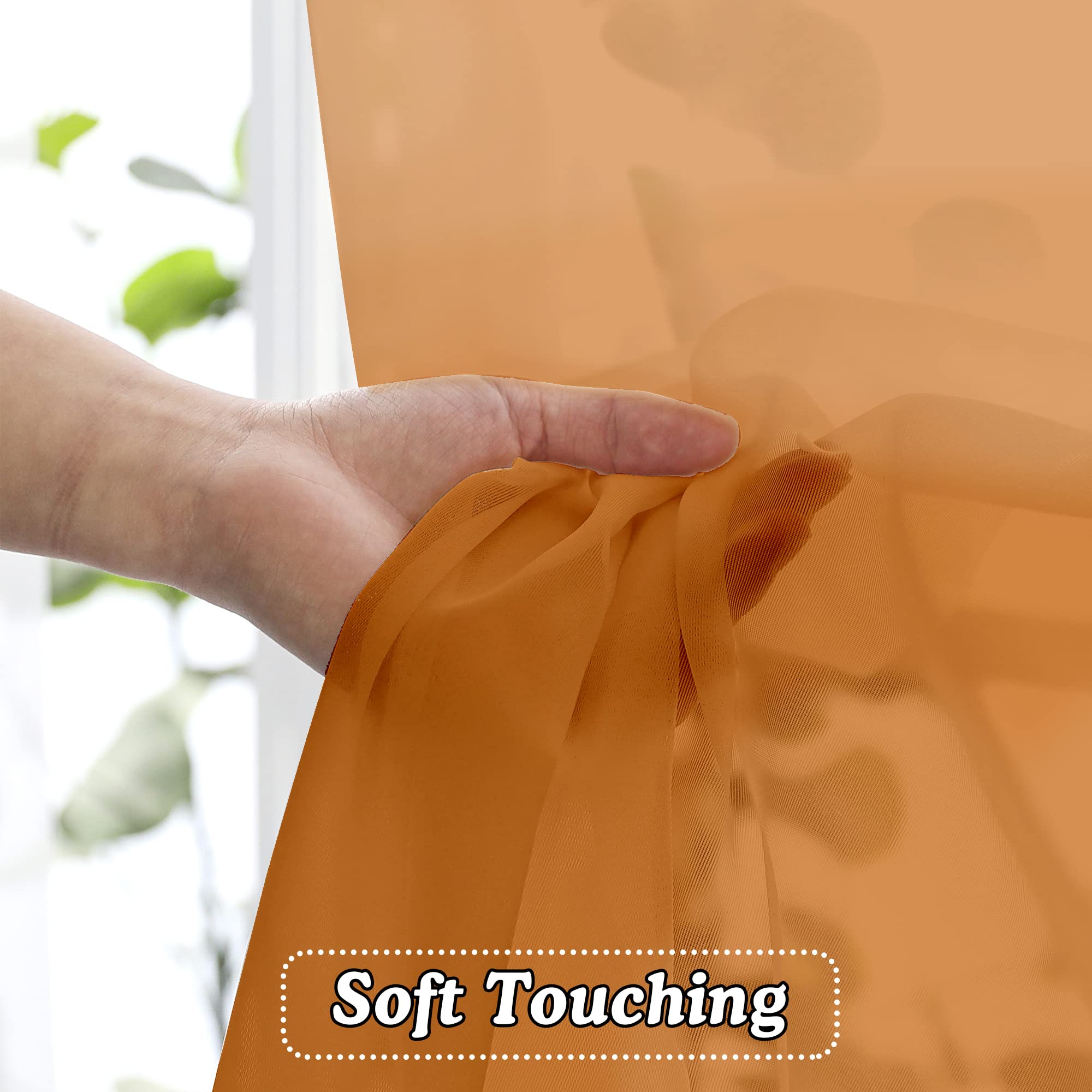 OVZME Sheer Orange Curtains 84 inch Length 2 Panels Set, Airy Soft-Touching Rod Pocket Voile Drapes for Living Room/Bedroom - Image 4
