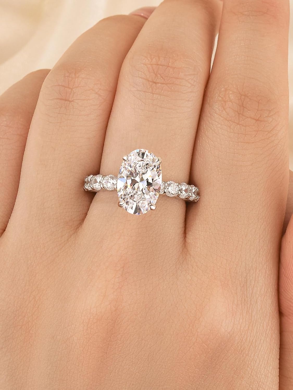 3.5CT Oval Cut Engagement Ring for Women, S925 Silver 5A Cubic Zirconia Ring with Accented Band, Wedding Jewelry Gift - Image 4