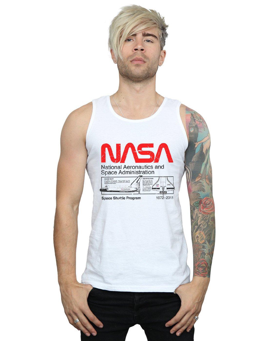 Absolute Cult Men's White Nasa Classic Space Shuttle Vest Medium